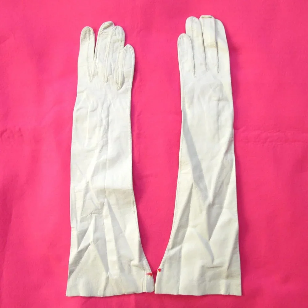 vintage long white leather opera gloves size 6.5 bridal wedding prom nwot NEW